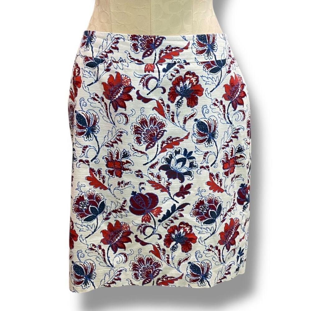 Size 10P Ann Taylor Petite Lined Cotton Skirt Back Zip Floral Print